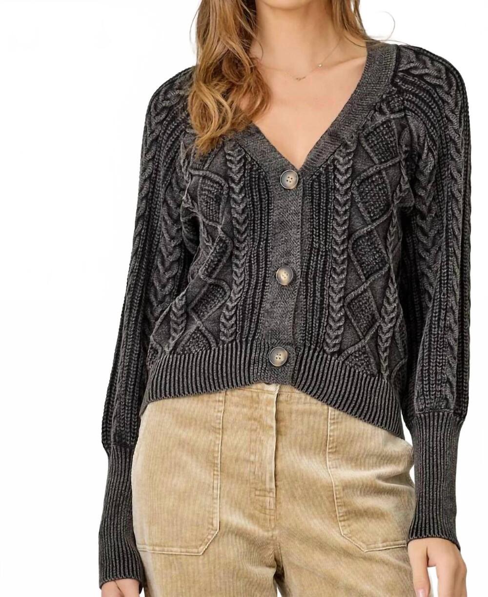 NEW MYSTREE mixed weave sweater cardigan in washed black